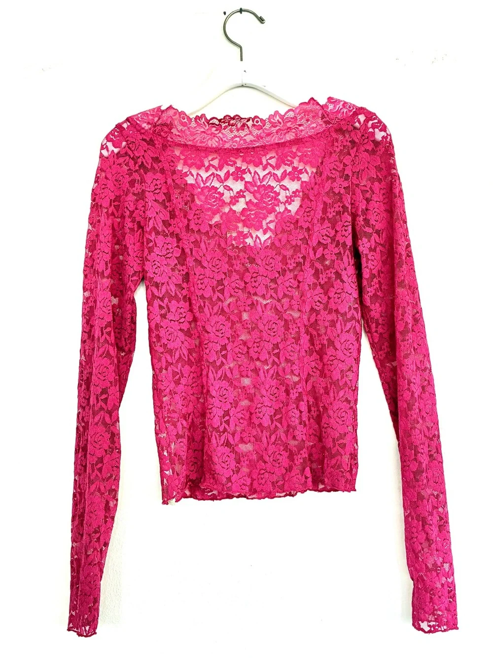 Free People Pink Floral Lace Long-Sleeve V-Neck Top